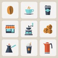 Flat design coffee icons set