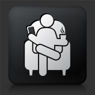 Black Square Button with Drinking &amp; Reading