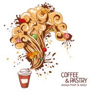 Coffee and pastry hand drawing illustration