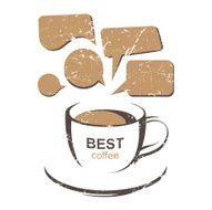 Coffee cup and speaking bubbles