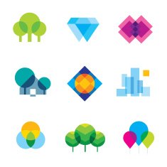 Transparent city logo landscape beauty mosaic geometric icon set