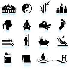 Spa Meditation and relaxation black & white icon set