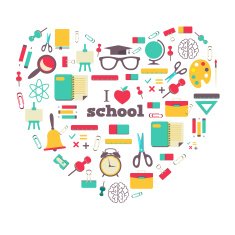 Set of school elements and subject in heart N2