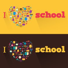 I love school Banners with a school subjects and tools