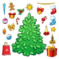 Christmas tree with decorations vector set