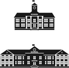 Set of silhouettes classical school building isolated on white background