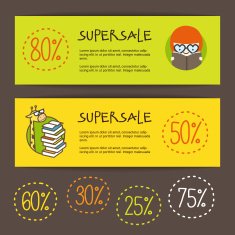 Vector book store banners Back to school sale posters