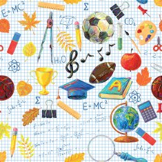Seamless pattern with scribbled school stationery