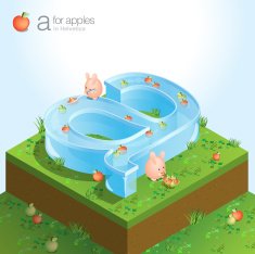 Isometric Helvetica Letter A pool of Apples