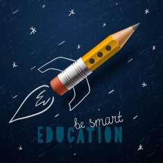 Smart education Rocket ship launch with pencil - sketch on