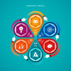 Abstract vector 6 steps infographic template in flat style