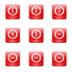 Warranty Guarantee Seal Square Vector Red Icon Design Set