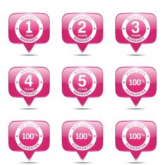 Warranty Guarantee Seal Square Vector Pink Icon Design Set