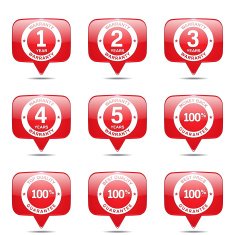 Warranty Guarantee Seal Square Vector Red Icon Design Set N2