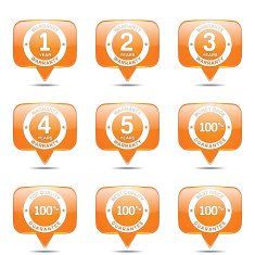 Warranty Guarantee Seal Square Vector Orange Icon Design Set N2