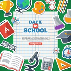 Back To School Background With Flat Icon Stickers Set