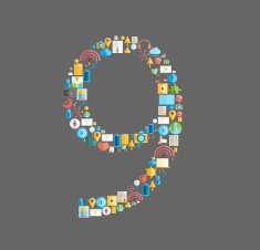 Nine number social network with media icons vector illustration