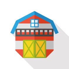 barn flat icon with long shadow