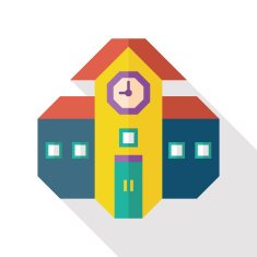 Building school flat icon with long shadow N3
