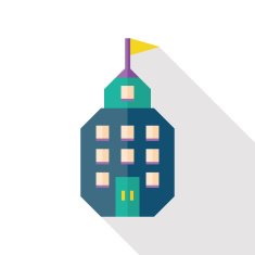 Building school flat icon with long shadow N4