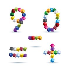 Figures and signs made of colored blocks