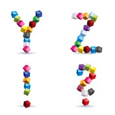 Letters and signs made of colored blocks