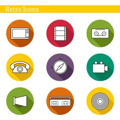 Set of flat icons on retro theme N3