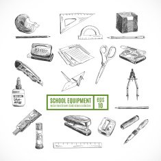 Hand drawn vector set of school items Back to School