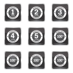 Warranty Guarantee Seal Square Vector Black Button Icon Design Set N5