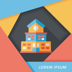 Building school flat icon with long shadow eps10 N40