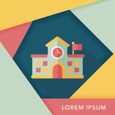 Building school flat icon with long shadow eps10 N42