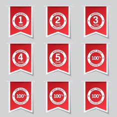 Warranty Guarantee Seal Label Vector Red Icon Design Set
