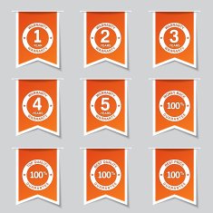 Warranty Guarantee Seal Label Vector Orange Icon Design Set
