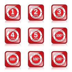 Warranty Guarantee Seal Square Vector Red Icon Design Set N7