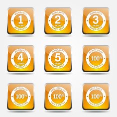 Warranty Guarantee Seal Square Vector Yellow Icon Design Set N9