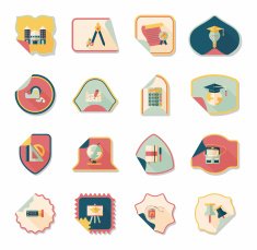 school sticker flat banner background set eps10 N38
