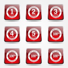 Warranty Guarantee Seal Square Vector Red Icon Design Set N9