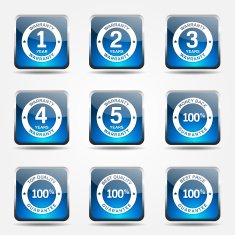 Warranty Guarantee Seal Square Vector Blue Icon Design Set N10