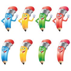 Pencil crayon cartoon character set