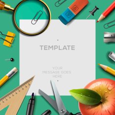 Education template with office supplies back to school background