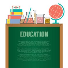 Flask Books Eyeglasses And Desk Globe With Chalkboard Educatio