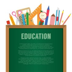 School Supplies With Chalkboard Education Concept Vector Illustr
