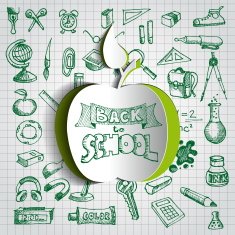Back to school background with papercut green apple