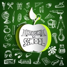 Back to school background with papercut red apple N3