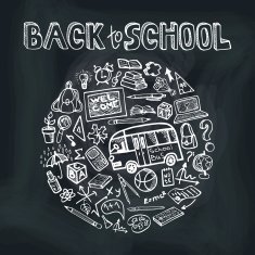 Back to School Supplies Sketchy chalkboard Circle Doodles