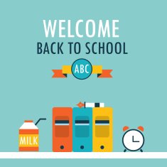 Welcome back to school background Books clock and milk
