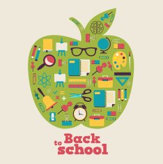 Back to school - background with apple and icons