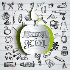 Back to school background with papercut red apple N4