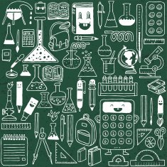 School supplies on blackboard Hand drawn vector illustration