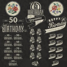 Retro Vintage style Birthday greeting card collection in calligraphic design